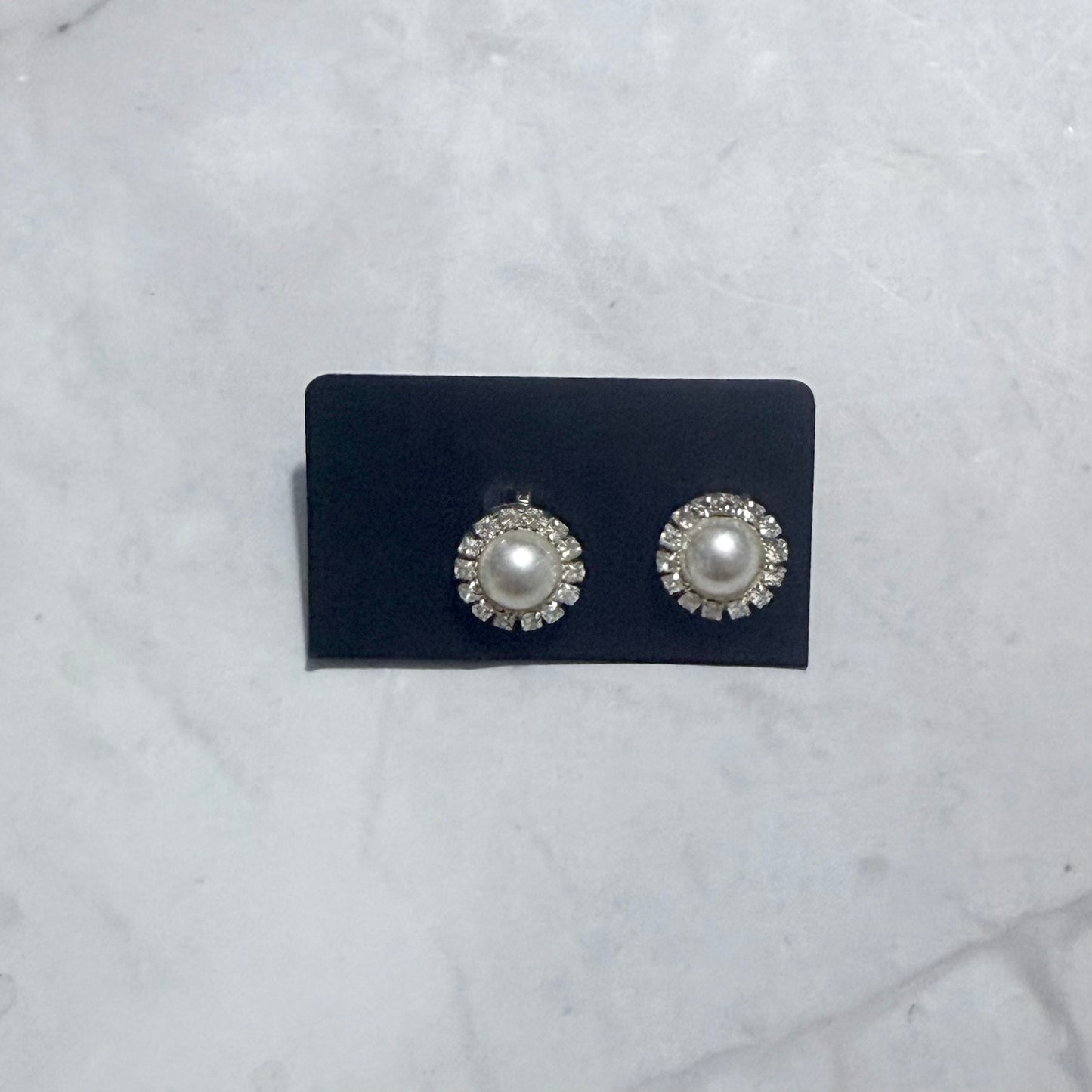 Pearl Rhinestone CLIP ON Stud Earring
