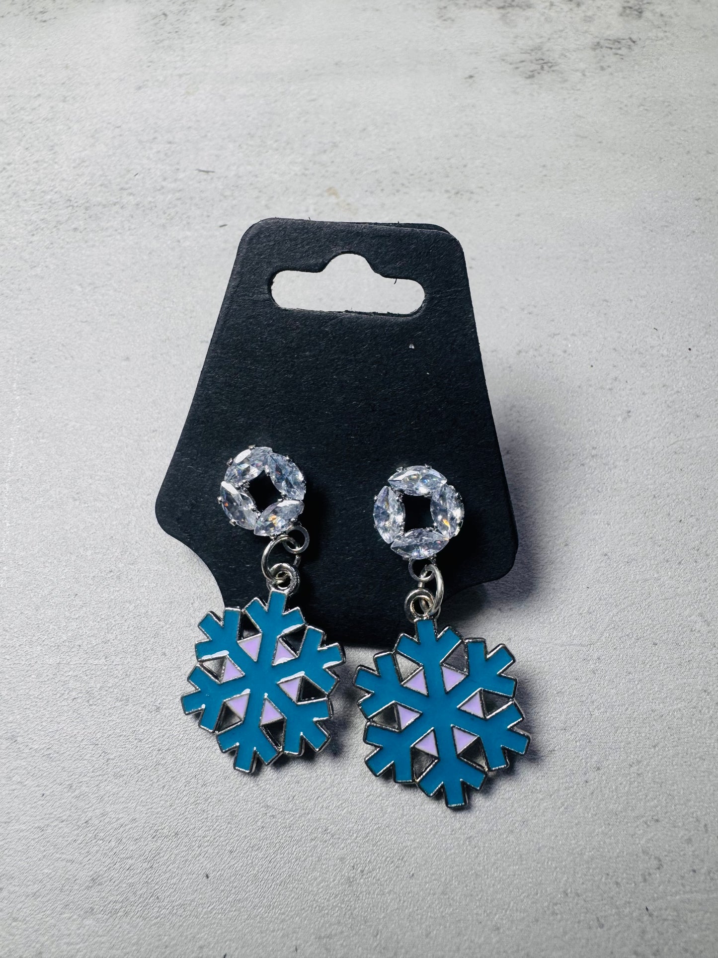 Blue&Pink Snowflake on CZ Stud Dangle