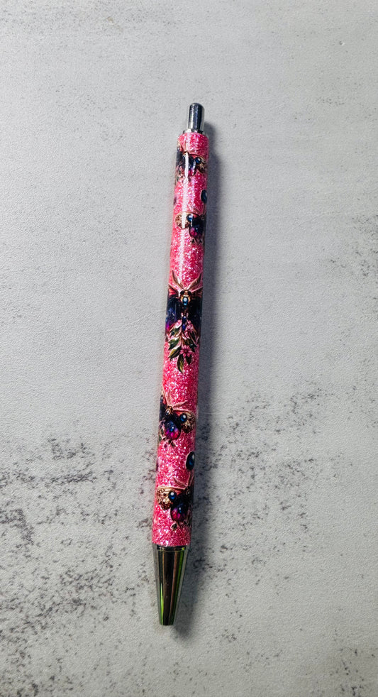 Moth pink glitter ballpoint pen