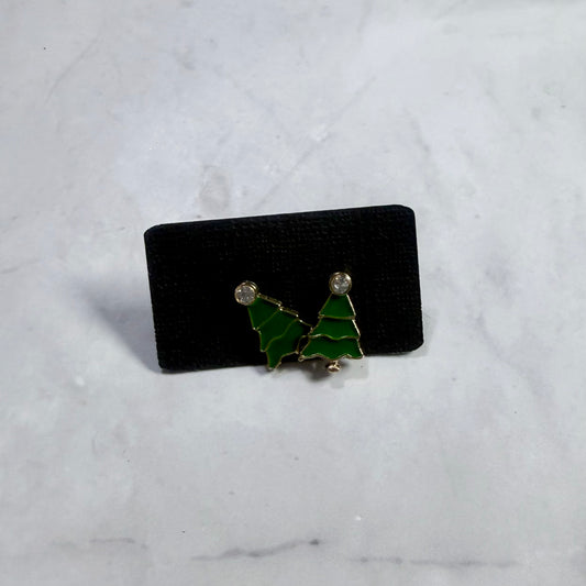 Green Metal Tree Stud Earring