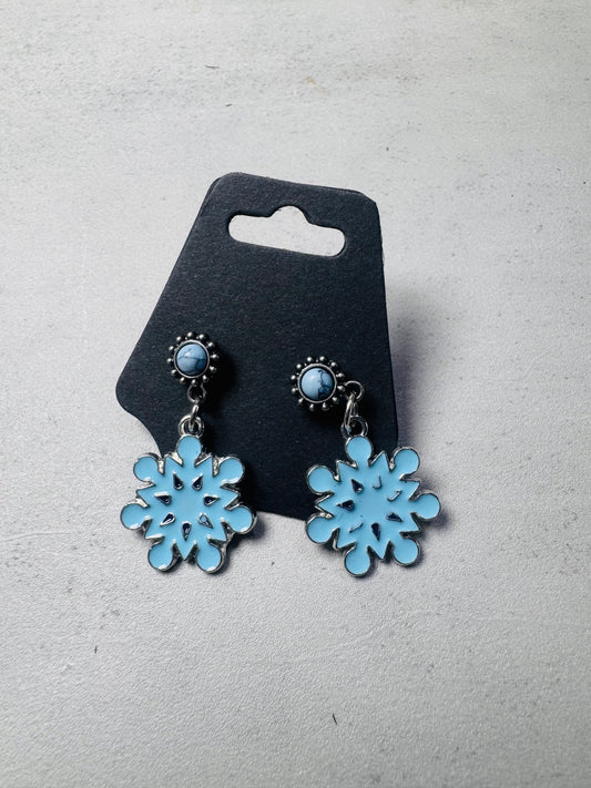 Blue Snowflake on Blue Marble Gemstone Stud Dangle