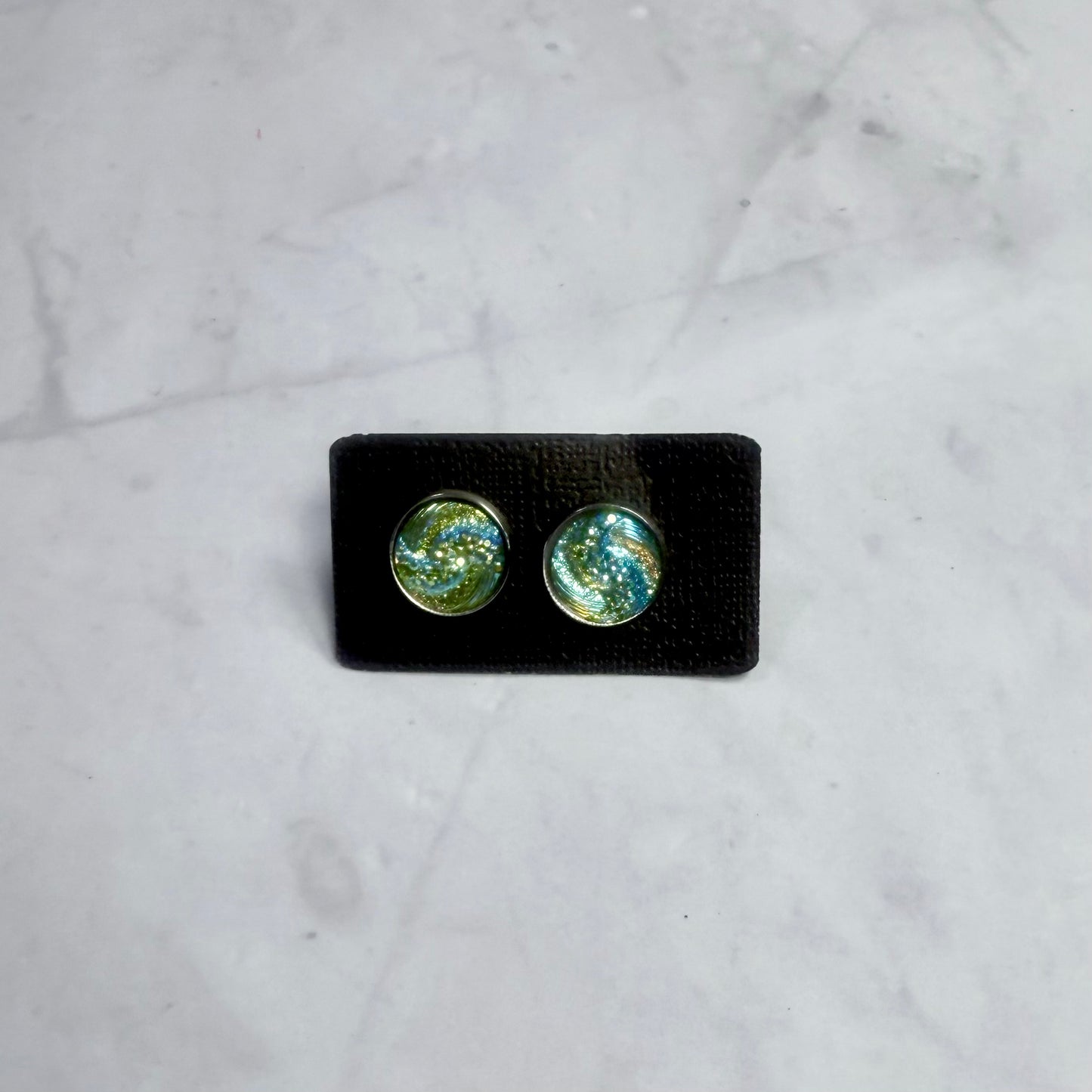 Green Iridescent Tidal Wave Stud Earring