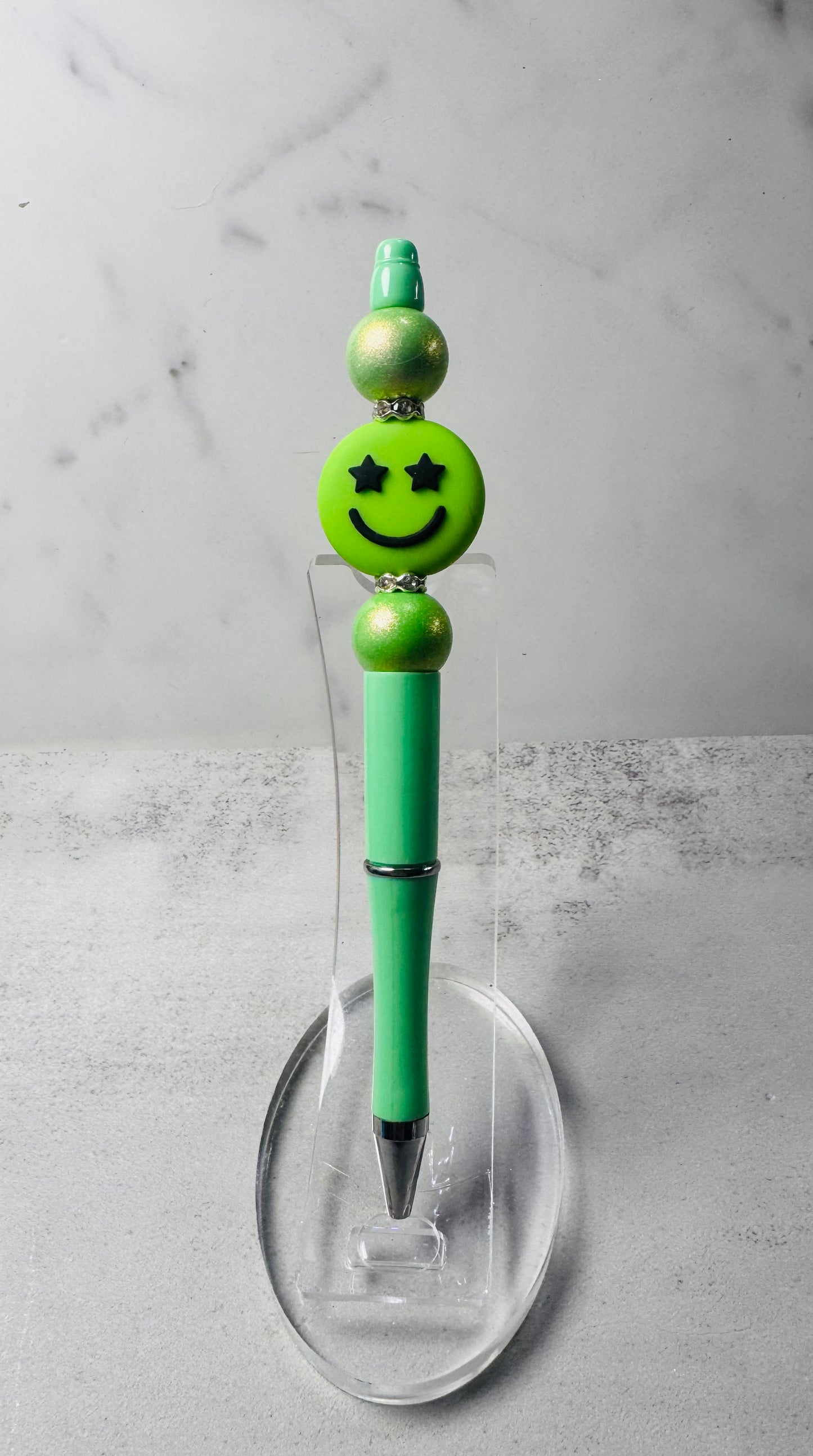Green Smiley Beaded Pen