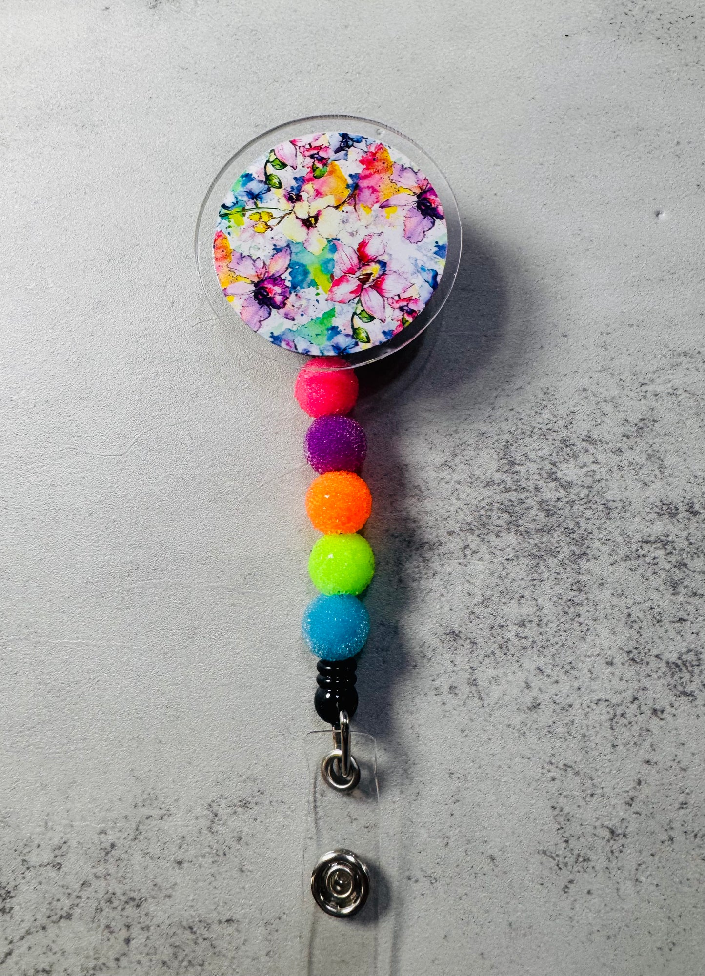 Rainbow Floral v2 Badge Reel with Clip