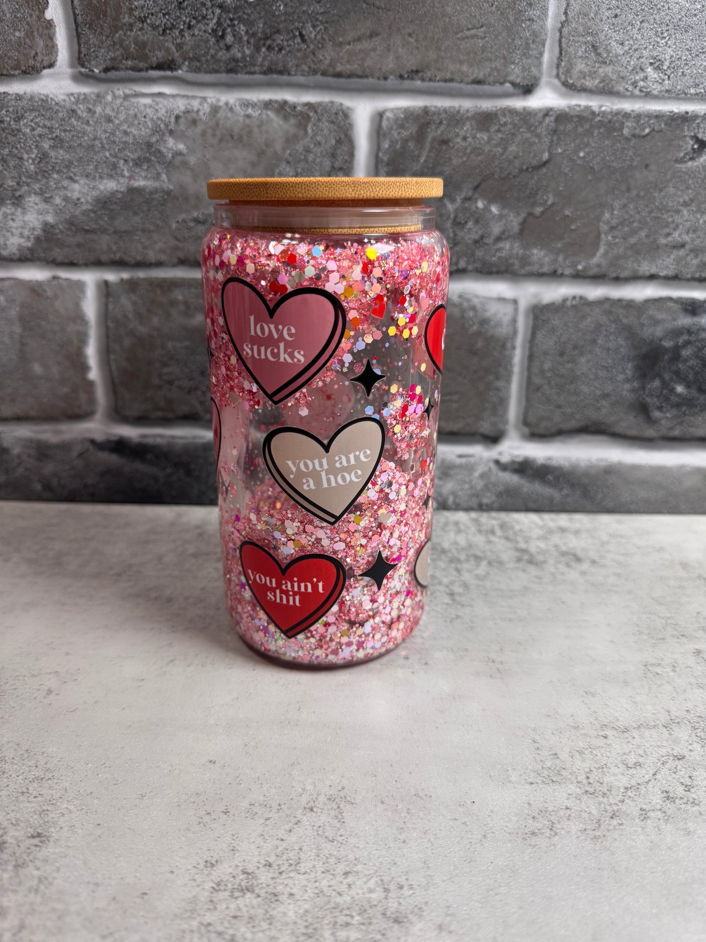 Valentine's Day Naughty Snowglobe Tumbler Glass