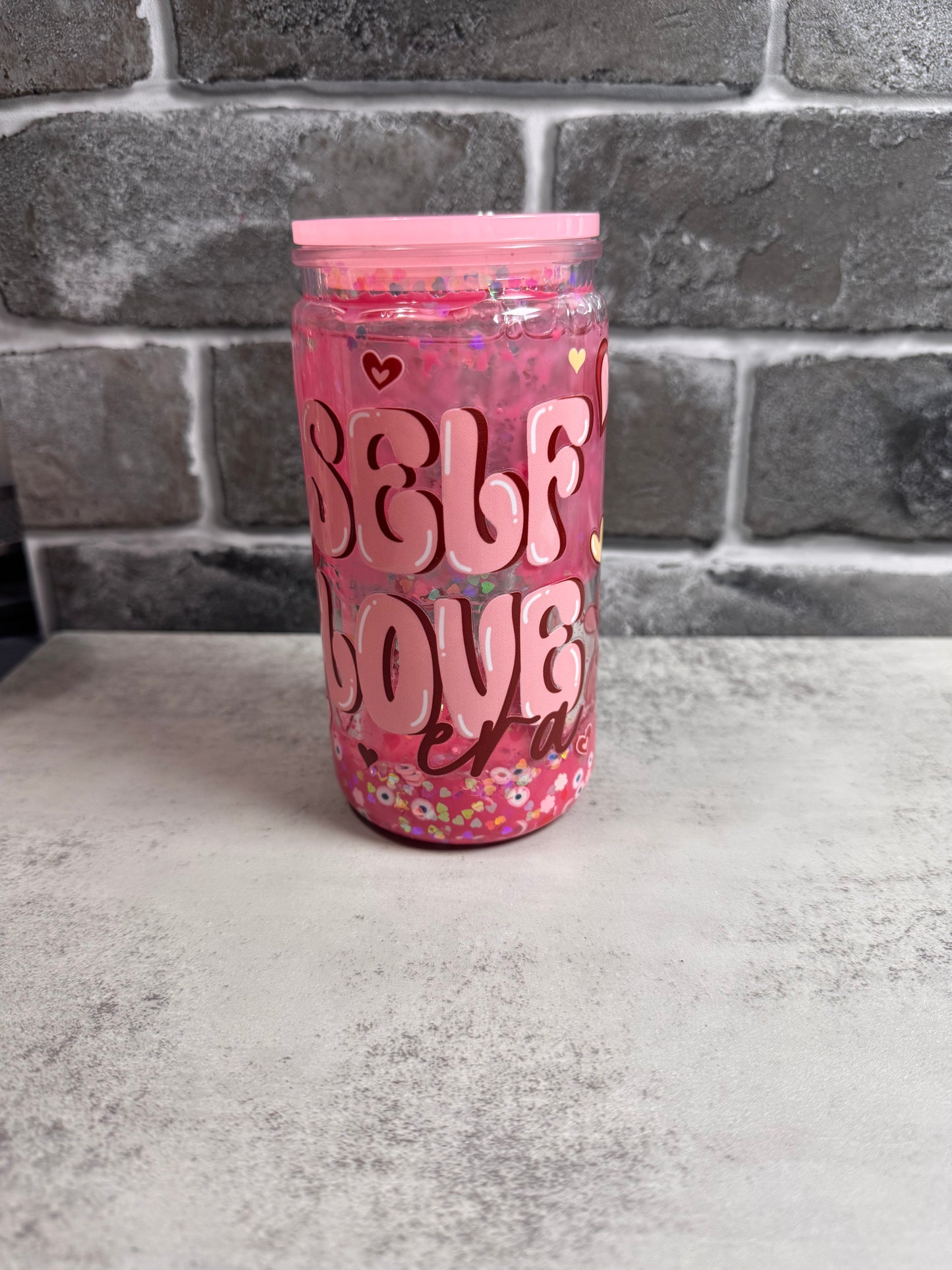 Self Love Era Pink Drip Snowglobe Tumbler