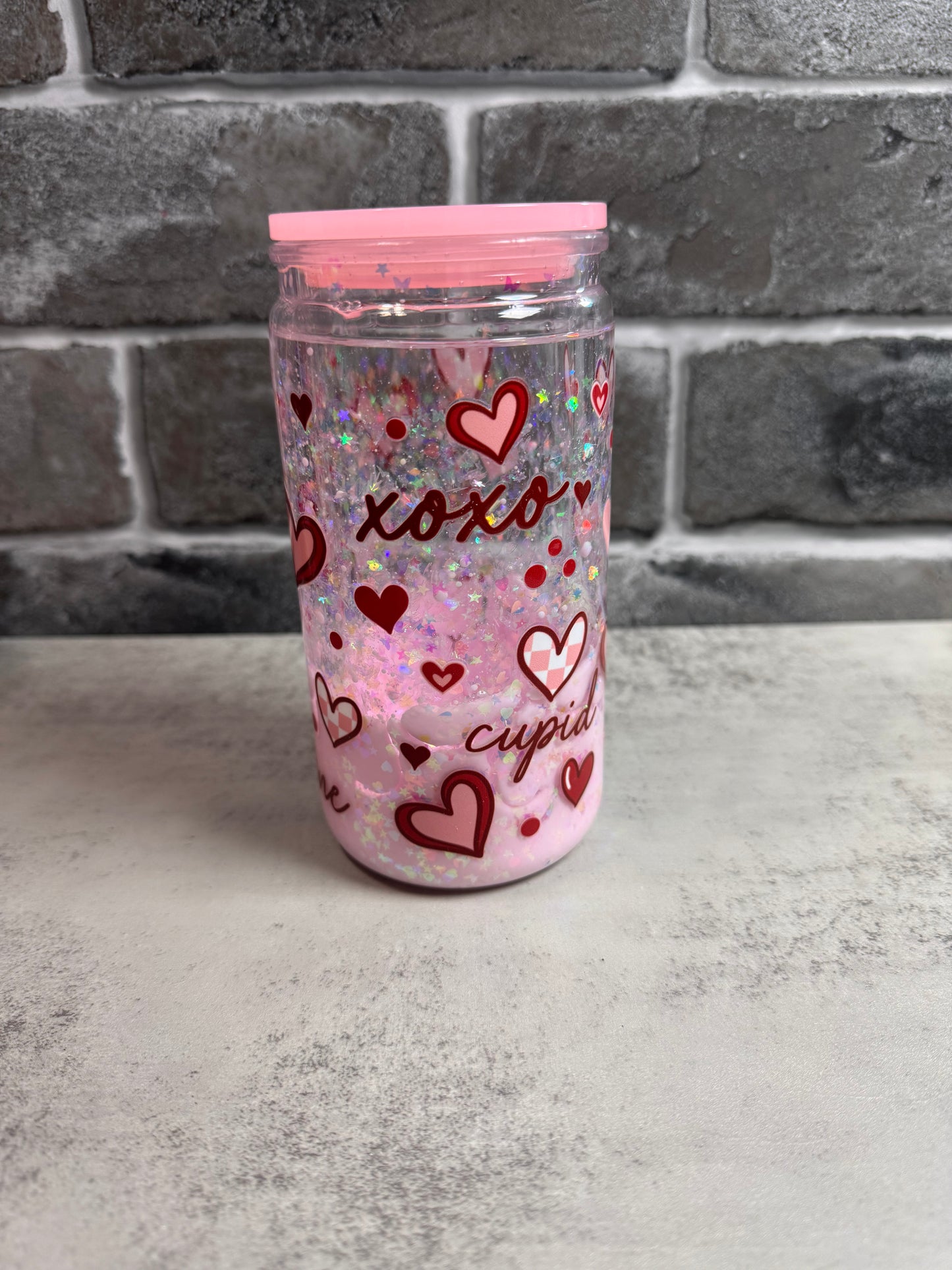 Xoxo Cupid Pink Drip Snowglobe Tumbler